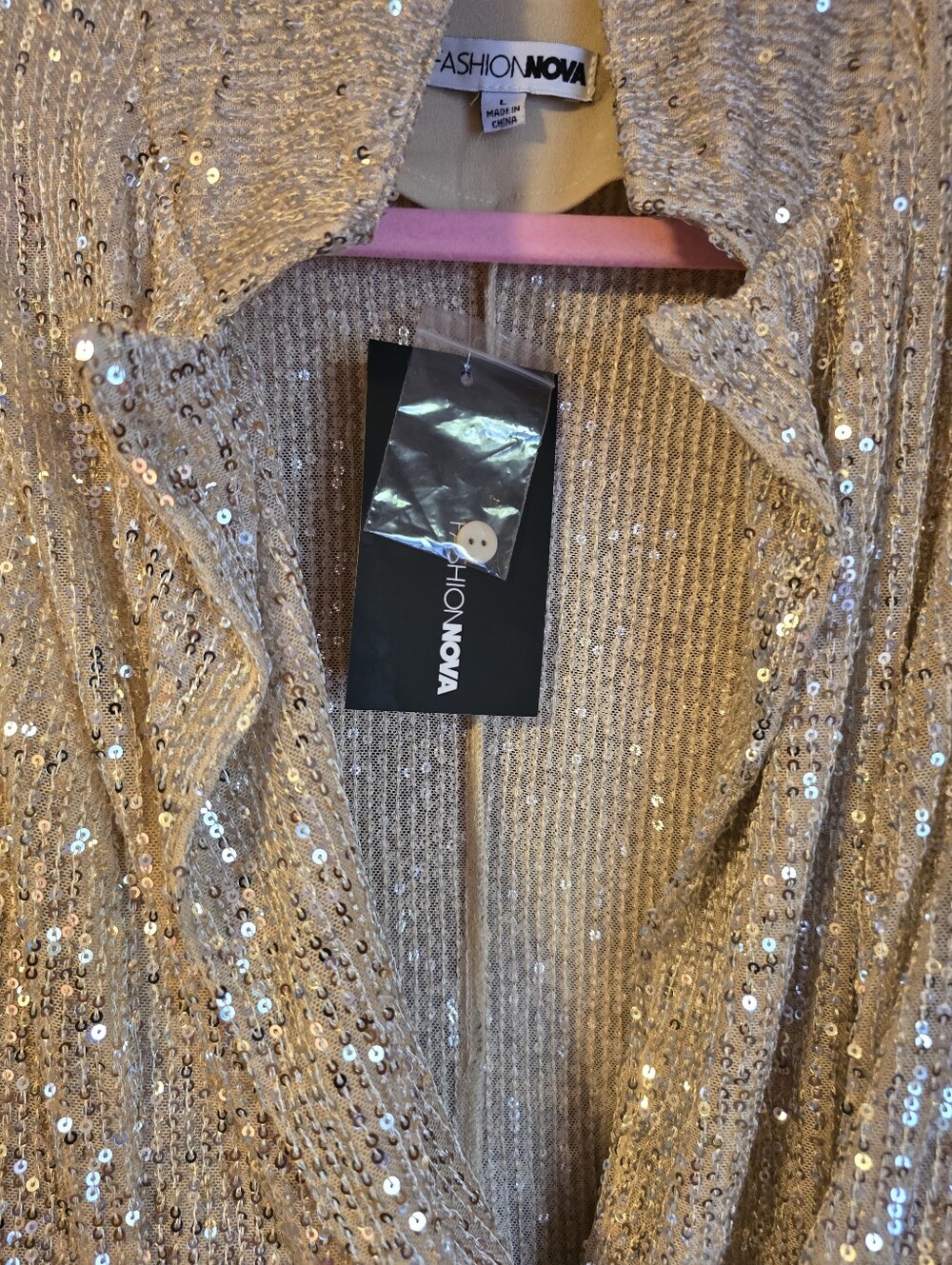 FashionNova Gold Sequin Shorts with Belt Wrap NWT - Picture 3 of 16